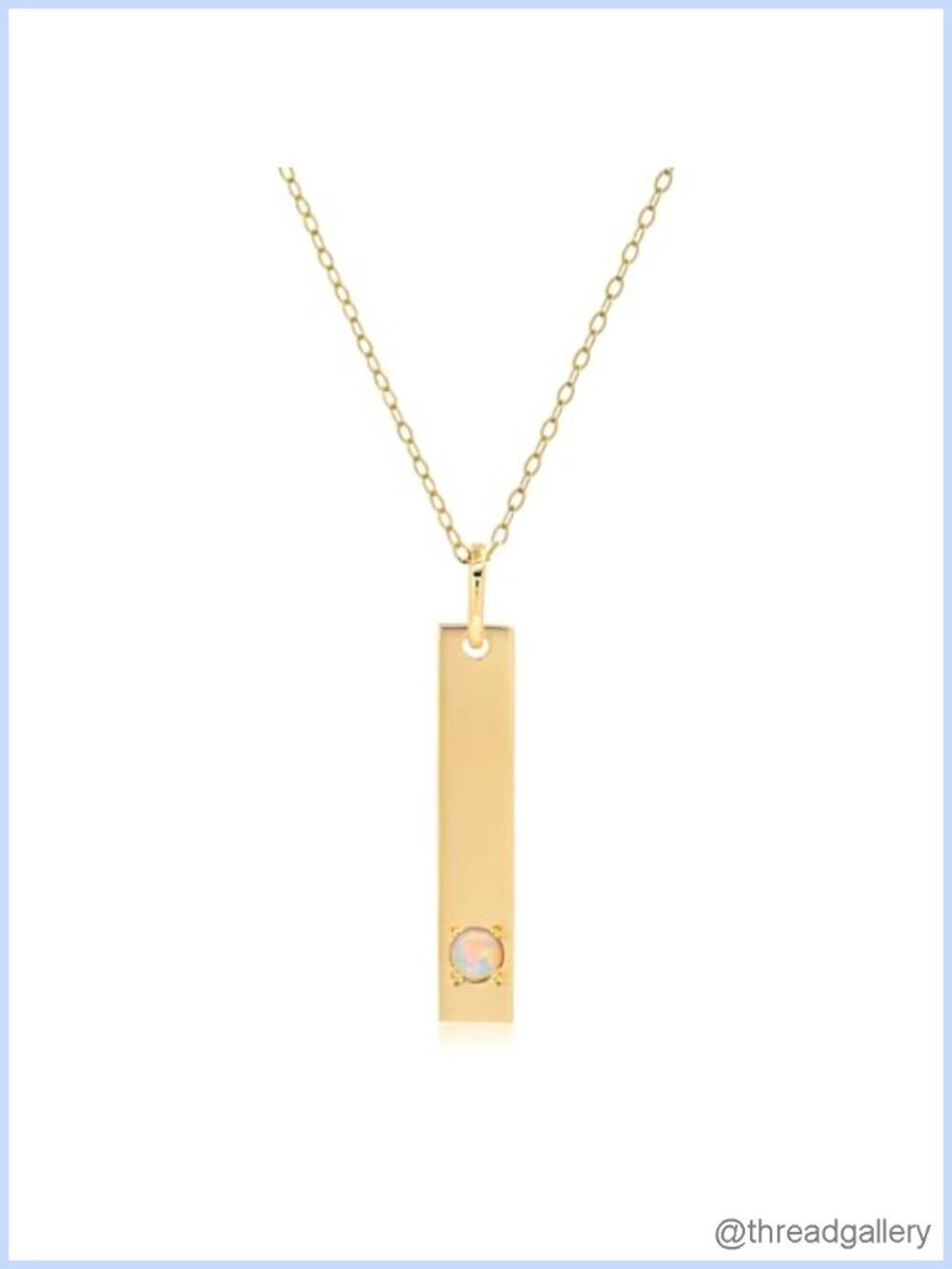 14k Gold Bar Pendant Necklace 3mm Created Opal 16-18" Adjustable Cable Chain